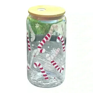 Christmas Candy Canes Glass Libbey Can Cup